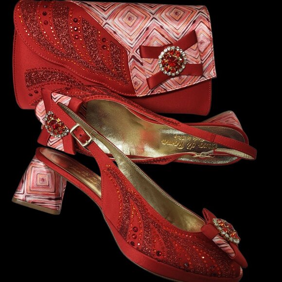 Leather Red ENZO di ROMA Italian Shoe and Bag set - Picture 2 of 9